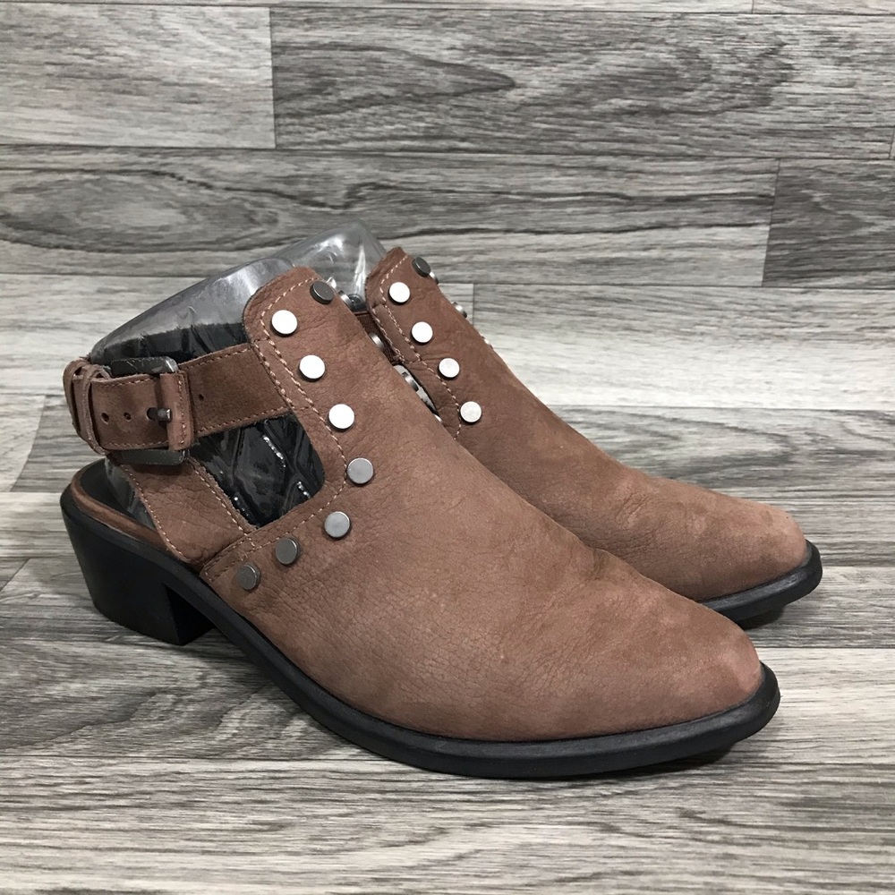 M4DE Leather Studded Strap Ankle Brown Booties